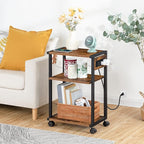 HOOBRO Industrial Printer Stand with Charging Station, 3-Tier Printer Table, Rolling Printer Cart with Adjustable Shelf and Hook, Rustic Brown and Black BF28UPS01