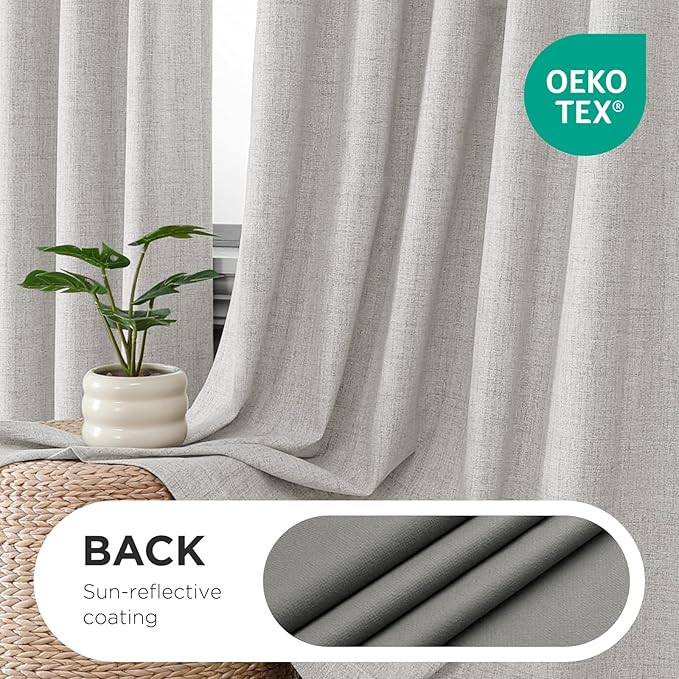 Joydeco Pinch Pleated Curtains - 100% Blackout for Bedroom, White Linen Curtains 40" W x 72" L, Thermal Insulated 2 Panels Light Blocking Drapes, Back Tabs for Living Room