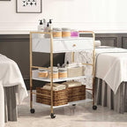Salon Rolling Trolley with Lockable Wheels Barber Cart with Storage Drawer Mobile Hair Station Cabinet for Beauty Makeup Esthetician Spa Massage (White Marble-one Drawer-Two Shelves)