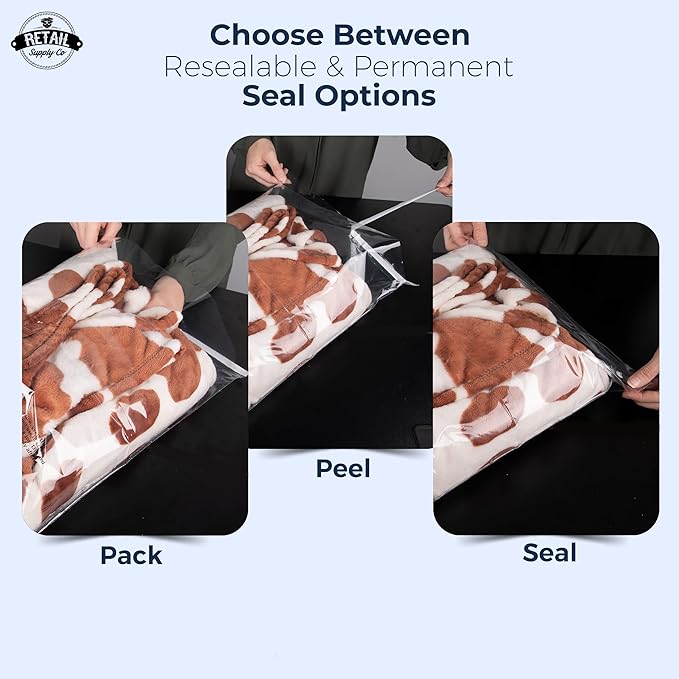 Poly Bags with Suffocation Warning - 14x20 Resealable - 200 Pack - Clear Poly Bags 14x20" - Retail Supply Co