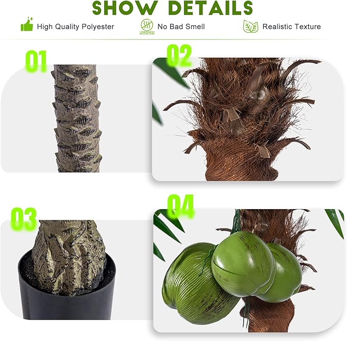 Large Artificial Palm Tree Big Faux Tropical Phoenix Trees Indoor Outdoor Realistic Floor Plants Tall Fake Plant for Modern Home Living Room Office Decor Porch Outside Patio arboles para decoracion
