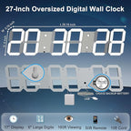 Large Digital Wall Clock 27" with Remote Control,3D Led Clock Adjustable Brightness Timer 12/24 Hr Time/Date/Temperature for Living Room/Office/Restaurant