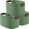 Cotton Rope Basket, Storage Baskets with Handle, 15x10x9 Inch Woven Basket for Shelves, Laundry, Towels, Clothes, Books (Green 3Pack)