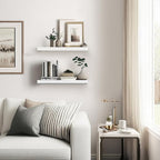Floating Wall Shelves - 16"x6.8"x1.2" Sturdy Rustic White Solid Wood Shelves for Storage and Décor, Easy Installation for Living Room, Bedroom, and Kitchen - 2 Pack