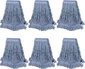 Commercial Heavy Duty Mop Heads Replacements: Wet Industrial Blue Cotton Looped End String Head Refill for General Floor Cleaning (6 Pack)