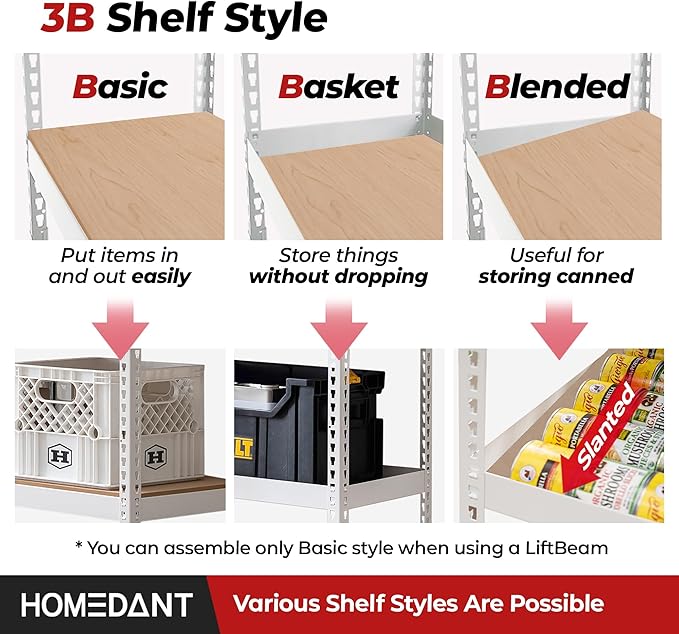 HOMEDANT 5 Tier Storage Shelves Adjustable Laminated Boltless Garage Metal Shelving Unit Heavy Duty Utility Rack Shelf Warehouse Pantry Closet Kitchen (3, (XL Deep) 48.1" W, White)
