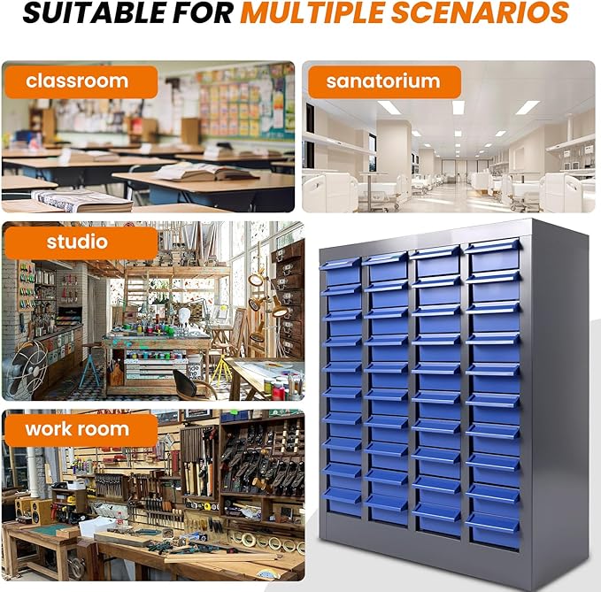 100 Drawer Nut and Bolt Organizer, 21" L X 9" W X 25" H Part Cabinet Bolt and Nut Tool Storage, SPCC Material Bolt Organizer Storage with Shelf and Label for Shop (40 Drawers)