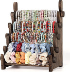 TOPNEW 5 Tier Wooden Bracelet Holder, Scrunchie Bangle Watch Necklace Display Storage Jewelry Holder Stand Display Organizer, Brown