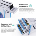 Medical Rolling Storage Crash Cart with Wheels - Adjustable IV Pole, Silent Casters, Needle Disposal Holder, Trash Bin, O2 Holder - Nursing Emergency Cart for Clinic, Hospital, Salon, Lab