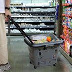 50 L Plastic Shopping Basket with Wheels, 4-Pack Large Rolling Shopping Basket with Handle, Grey