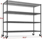 REIBII 55.5''W Storage Shelves 2500LBS Wire Shelving Rack with Wheels 75.6" H Heavy Duty Shelving Unit Adjustable Metal Shelves for Storage Rack Shelving for Kitchen Pantry 2PCS