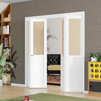 BARNER HOME Cane Bi-fold Doors - for 72"x 80" (Double 36" x 80" Doors) Opening, Webbing & Wood Interior Door Slab, Including Hardware, MDF, White Folding Door for Wardrobe