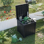 51 Gallon Resin Deck Box, Lockable Patio Outdoor Storage Box for Furniture, Garden Tools and Tools Storage, Waterproof Outside Storage Boxes - Black