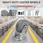 4'' × 2'' Caster Wheels, Heavy Duty Industrial Casters, Rubber Wheels with Roller Bearing, Load 600lbs per Swivel Caster for Cart Dolly Toolbox Trolley (2 Swivel)