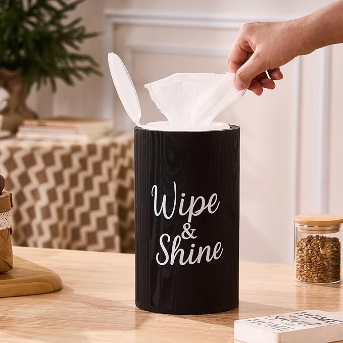 Wood Disinfecting Wipe Dispenser for Kitchen Farmhouse Countertop Organizer Storage Container Black