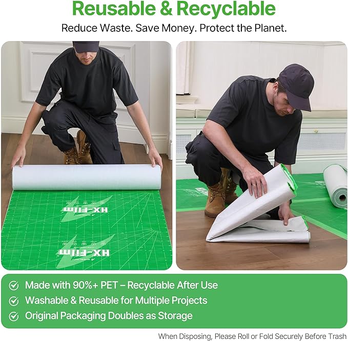 39" x50' Heavy-Duty Floor Protection | Construction Grade Carpet Protector | Drop Cloth Plastic Film for Hardwood Floors | Waterproof Painters Covering with No Residue(Mint Green)