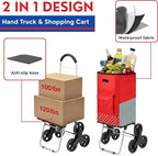 Shopping Cart, Super Loading Stair Climber 220 lbs Capacity Grocery Foldable Cart with Extra Large Shopping Bag Laundry Utility Cart with Adjustable Bungee Cord, red