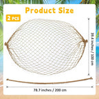 2 Pcs Fish Net Decorations, 39x78 Inch Cotton Nautical Themed Fishing Net, Wall Hanging Photo Display Fishnet for Coastal Bedroom Bathroom, Pirate Hawaiian Beach Under The Sea Party Decor,Linen Color