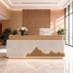 Modern Reception Desk with Counter Front Reception Table with Hidden LED Lighting Commercial Receptionist Desk Wood and White Checkout Counter Fully Assembled and Ready to Use 94inch