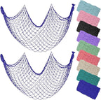 ZUEXT Dark Blue Decorative Fishing Net 80x40 Inch, 2PCS Picture Fish Net, Mermaid Net Cotton Fishnet Wall Hanging Decor for Hawaiian Nautical Beach Party, Fishnet Photo Display Sea Themed FishNet