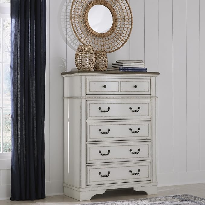 Signature Design by Ashley Blendon Traditional 5-Drawer Chest of Drawers with Safety Stop, White & Dark Brown