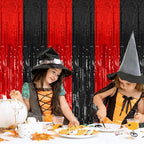 10 Pack Black and Red Party Backdrop Streamers Decorations Foil Fringe Curtains Metallic Tinsel Backdrop for Birthday Halloween Christmas New Year Fancy Ball Graduation Party Decor