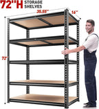 REIBII 2020LBS Storage Shelves 5 Tier Garage Shelving Heavy Duty, Adjustable Metal Shelving, Garage Shelves for Basement, Warehouse, Pantry, Closet, Kitchen 72" H x 35.55" W x 16" D, Black, 2 Pack