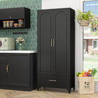 Metal Storage Cabinet with Drawers,75Inch Black Pantry Cabinets for Kitchen Storage with 3 Adjustable Shelves,Tall Kitchen Pantry Cabinet for Living Room, Dining Room，Office