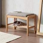 Solid Wood Shoe Bench Assembled, Shoe Rack Bench with Gray Cushion for Entryway, Living Room, Bedroom, Hallway, 11.8" x 23.6" x 16.5", Natural
