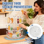 Spinning Sticker Display Stand for Vendors, 3 Tier 9 Pockets Acrylic Rotating Sticker Holder for 4'' Large Stickers, No Assembly Required Business Card Organizer Rack for Tabletop Office Home Desk