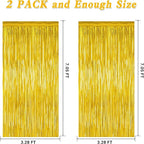 2 Pack Gold Tinsel Backdrop, 3.28 FT x 7.05 FT Metallic Fringe Curtain, Gold Color Graduation Backdrop Party Streamers, Party Supplies Door Decorations for Birthday Anniversaries