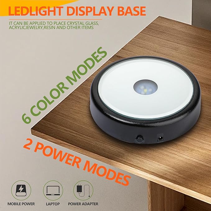 ZEERSHEE 3.8*0.9inch LED Light Base for 3D Crystal Glass Art 6 Lighting Mode Color Change Lighted Up Round Display Stand (Mirrored Flat)