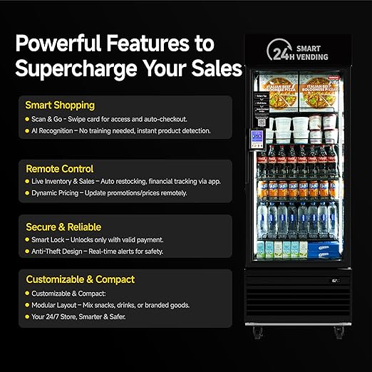 HAHA Smart Vending DC-550D Combo Vending Machine,Smart Refrigerated Beverage Vending Machine with Touch Card Reader - Capacity 378 Bottles (Black, AI Frozen)