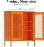 Metal Storage Cabinet with Mesh Doors,Steel Display Cabinet with Adjustable Shelves,Metal Office Storage Locker for Home Office,Garage (Orange, 40''H)