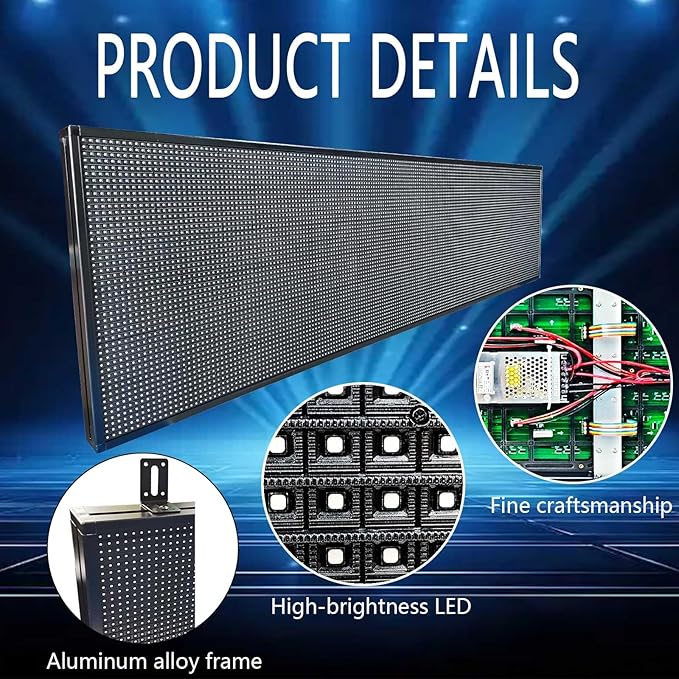 HS Programmable Scrolling Led Sign, Digital Signs Outdoor Waterproof ,Electronic Message Display Board ,Open neon Signs, Full Color High Brightness Big P10 77’’x20’’for Business Store Advertisement Public, APP control