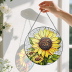 8-Inch Stained Glass Ornament, Stained Glass Window Hanging, Sunflower Ornament, Window Hanging Decor Suncatcher | Mother's Day, Christmas, Birthday, Gifts for Sunflower Plant Lovers