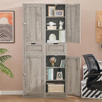 Iwell 67" Tall Bathroom Cabinet with Adjustable Shelves & 1 Drawer, Storage Cabinet with 2 Doors, Narrow Tall Cabinet, Floor Cabinet for Bathroom, Living Room, Home Office, Grey