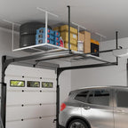 FLEXIMOUNTS 4x8 Overhead Garage Storage Rack, Adjustable Organization System, Heavy-Duty Metal Ceiling Racks, 750lbs Weight Capacity, White, Classic Series