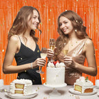 3 Pack Foil Fringe Backdrop - Orange Shiny Tinsel Curtains for Party Decoration/Photo Booth Props - 3.3x8.2 FT Metallic Foil Backdrop for Birthday, Wedding, Graduation, Christmas.