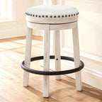 Signature Design by Ashley Valebeck Casual Upholstered Swivel Stool, Round Metal Footrest, Nailhead Trim Detail, Wood, 24", White & Black
