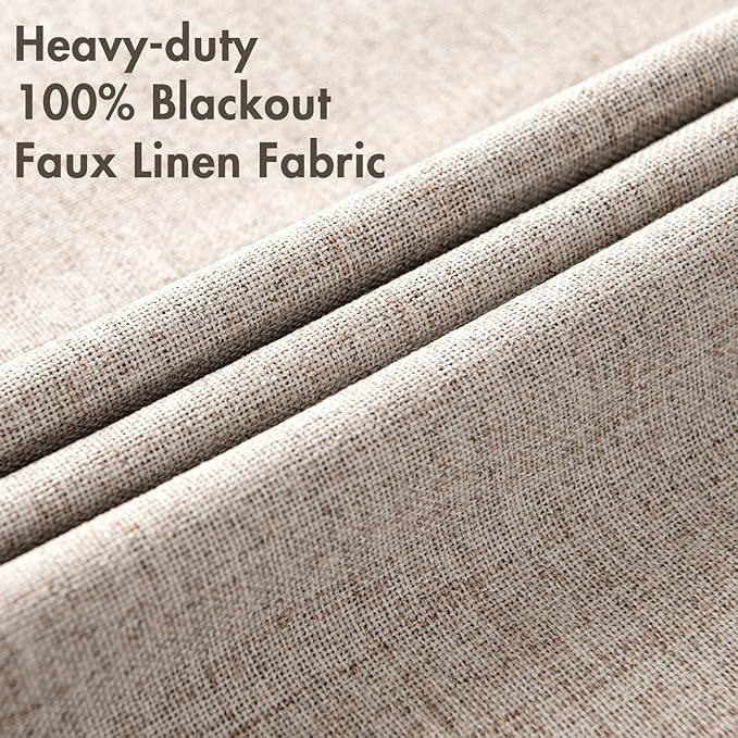 MIULEE Linen Blackout Curtains and Drapes 100% Room Darkening Thermal Insulated Grommet Window Panels with Coating 2 PCs W 42 x L 63 inches Khaki
