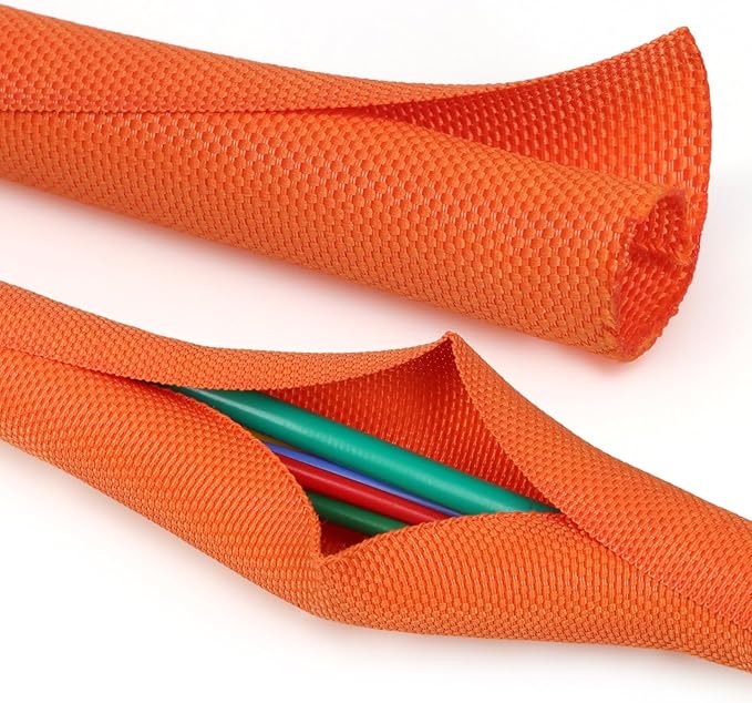 Split Braided Cable Sleeve，Flexible Wire Loom Tubing, Automotive Cord Protector Pet Proof, Cable Management for Computer TV Electric Wires Harness 16ft (Orange, 10mm（3/8")