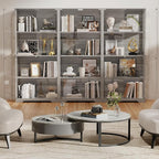 Display Cabinet with Glass Doors, 4-Tier Curio Cabinet with 3 Color Lights for Collectibles, Glass Display Case with Human Body Sensor, Bookcase with 4 Shelves, Storage Cabinets, Gray
