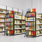 5-Tier Heavy-Duty Snack Rack Display Stand with Wheels - 300lbs Capacity, Silent Roll & Lock System, for Pantry/Retail/Office Organization