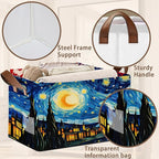 Artist Inspired Floral Storage Basket Large 17x11.5x10.5 Inche-Collapsible Fabric Organizer Bin with Handles for Living Room, Blankets-Decorative Hamper with Impressionist Flower-Single Pack