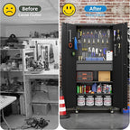 Aobabo 71" H Metal Storage Cabinet with Wheels with 5 Pegboards and 1 Drawer,Lockable Steel Tool Cabinet for Garage,Warehouse,Assembly Required,Black