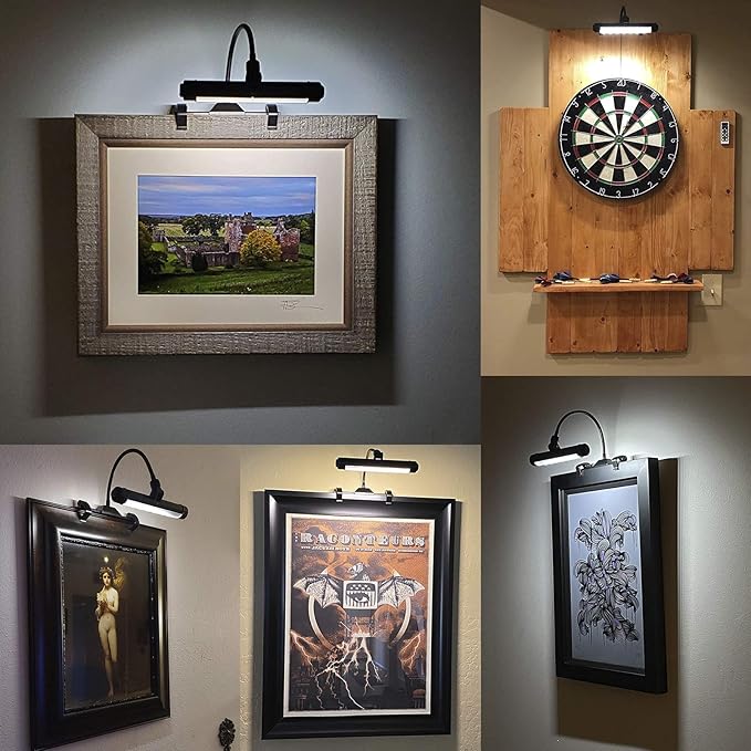 HONWELL Painting Lights Cordless, Dartboard Light with Remote, Rechargeable Picture Light, Picture Frame Lights with 3 Modes 28 LEDs Rotate Head, 360° Flexible Neck,Clip on Display Light for Art-Black