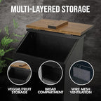 Peaceful Classics Potato Storage Wood Box, Wooden Bread Bins, Decorative and Onion Bin, Bin w/Grocery Section, Vegetable w/Lid for Kitchen Pantry, Black, KS302B