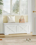 47.2" Storage Chest, Large Storage Trunk with 2 Hinges, Farmhouse Wooden Box Bench, Lift-Top Organizer Chest, Entryway Trunk for Bedroom, Living Room, White SB12103X