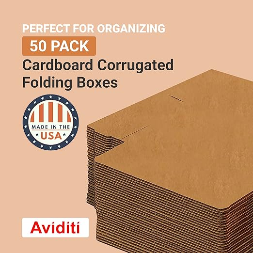 AVIDITI Cardboard Storage Bins, Open Top Bin Box, , 50-Pack | Small for Inventory, Organization, Parts, Garage, Warehouse or Home Cubby, Oyster White